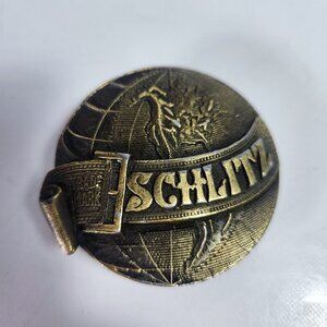 Schlitz Trademark Belt Buckle Vintage 70s Brass Globe D-168 Schultz Brewing Co.
